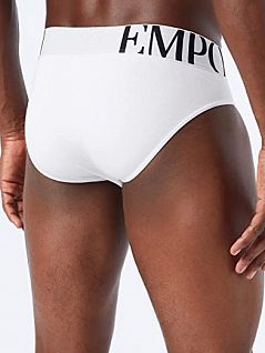 Стильные брифы на шелковистой резинке белого цвета Emporio Armani 110814CC716c00010